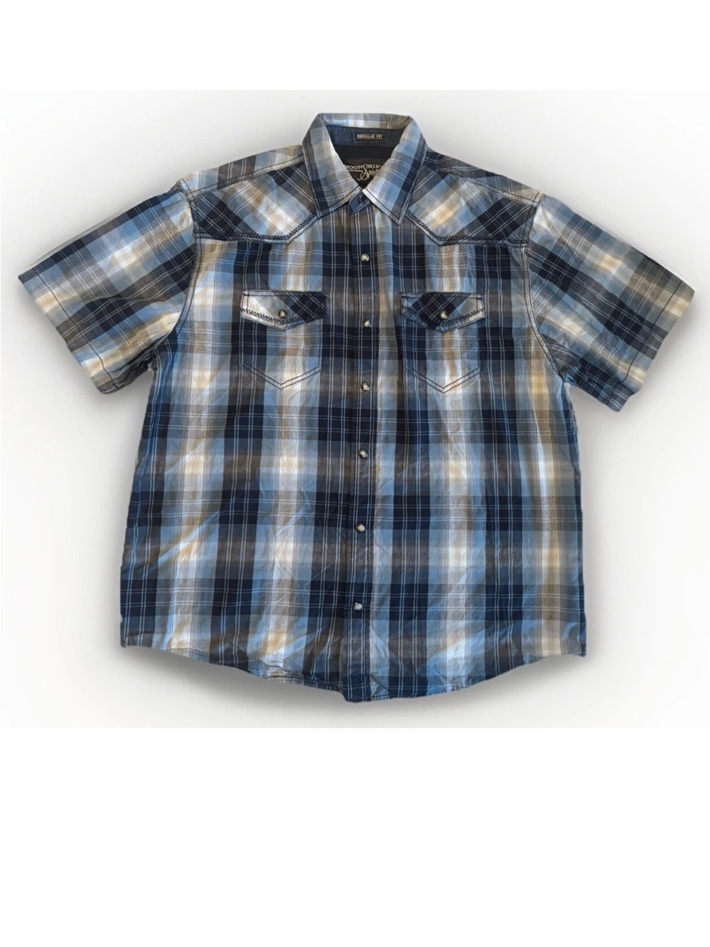 Moonshine Spirit Brad Paisley Men’s M Western Pearl Snap Shirt Blue Plaid S/S‎